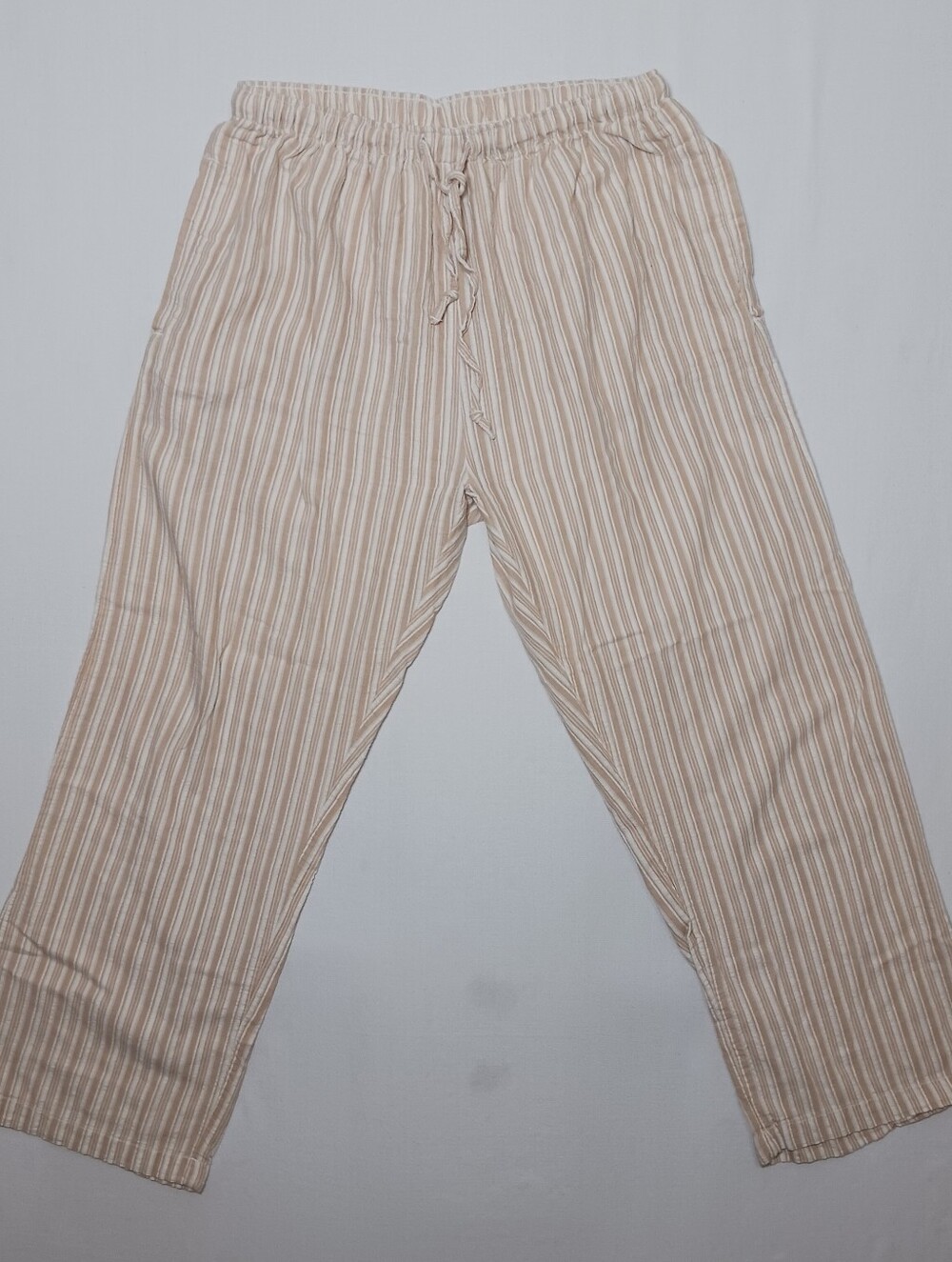 BocaBay Womens Pull On Lightweight Summer Pants 20W Beige Stripes 38X29